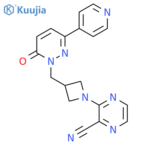 3-(3-{6-oxo-3-(pyridin-4-yl)-1,6-dihydropyridazin-1-ylmethyl}azetidin-1-yl)pyrazine-2-carbonitrile structure