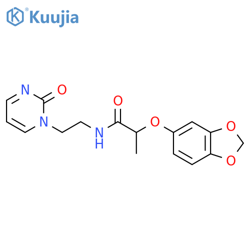 2-(2H-1,3-benzodioxol-5-yloxy)-N-[2-(2-oxo-1,2-dihydropyrimidin-1-yl)ethyl]propanamide structure
