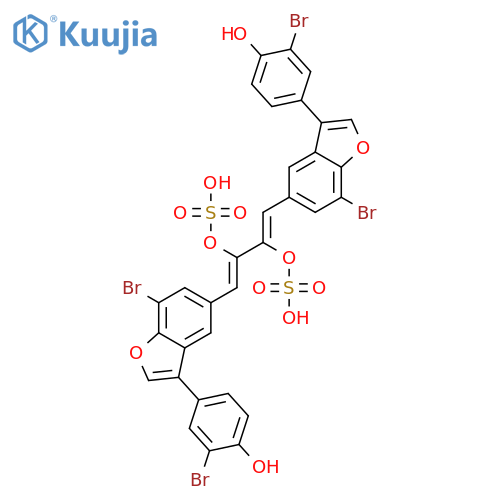 1,3-Butadiene-2,3-diol, 1,4-bis[7-bromo-3-(3-bromo-4-hydroxyphenyl)-5-benzofuranyl]-, 2,3-bis(hydrogen sulfate), (1Z,3Z)- structure