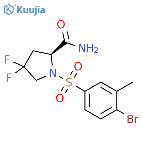 2-Pyrrolidinecarboxamide, 1-[(4-bromo-3-methylphenyl)sulfonyl]-4,4-difluoro-, (2S)- structure