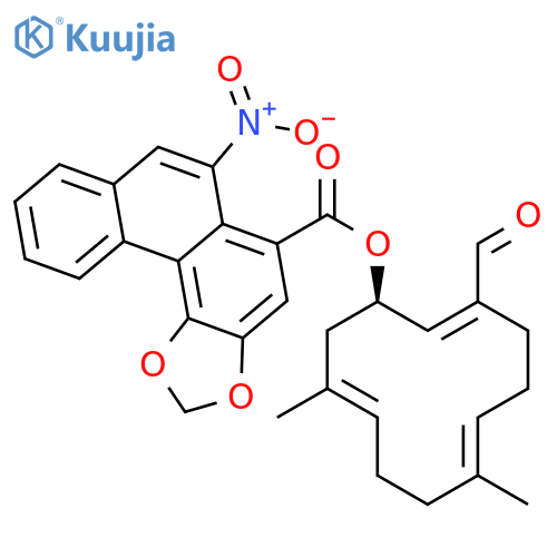 Phenanthro[4,3-d]-1,3-dioxole-5-carboxylicacid, 6-nitro-,(1R,2Z,6E,10E)-3-formyl-7,11-dimethyl-2,6,10-cyclododecatrien-1-yl ester structure