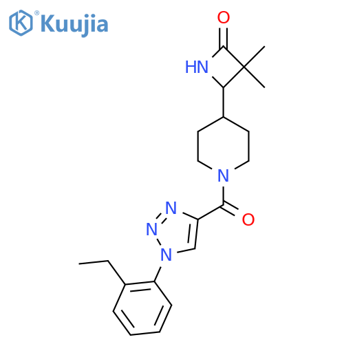 4-[1-[1-(2-Ethylphenyl)triazole-4-carbonyl]piperidin-4-yl]-3,3-dimethylazetidin-2-one structure