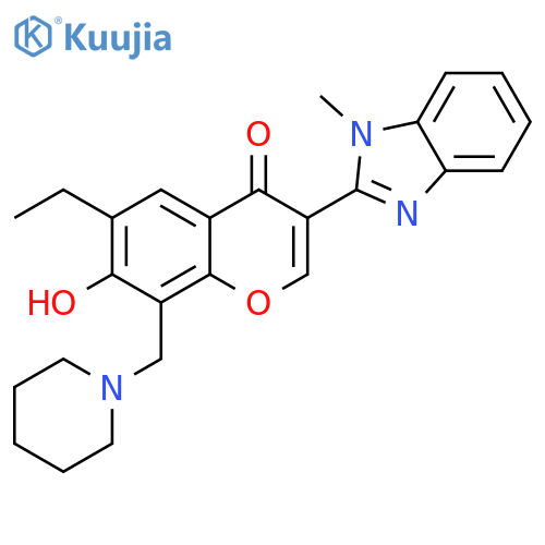 6-ethyl-7-hydroxy-3-(1-methyl-1H-1,3-benzodiazol-2-yl)-8-(piperidin-1-yl)methyl-4H-chromen-4-one structure
