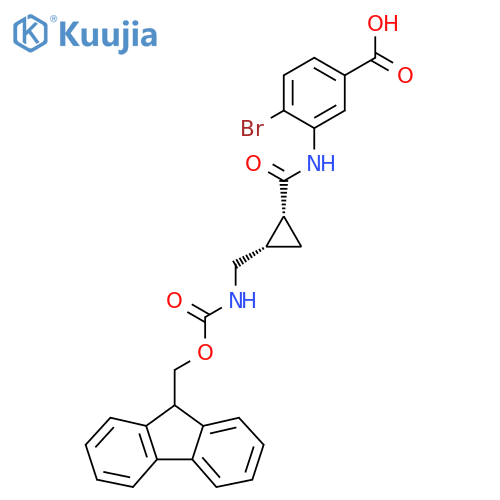 rac-4-bromo-3-(1R,2S)-2-({(9H-fluoren-9-yl)methoxycarbonyl}amino)methylcyclopropaneamidobenzoic acid structure