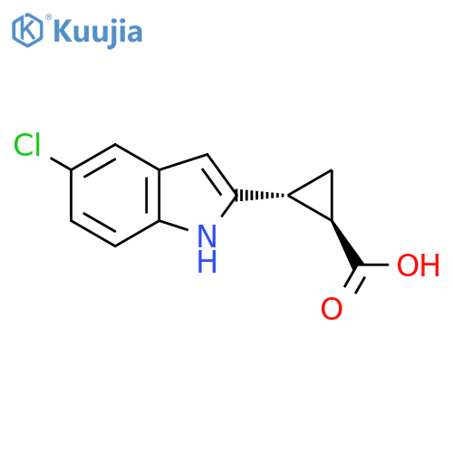 rac-(1R,2R)-2-(5-chloro-1H-indol-2-yl)cyclopropane-1-carboxylic acid structure