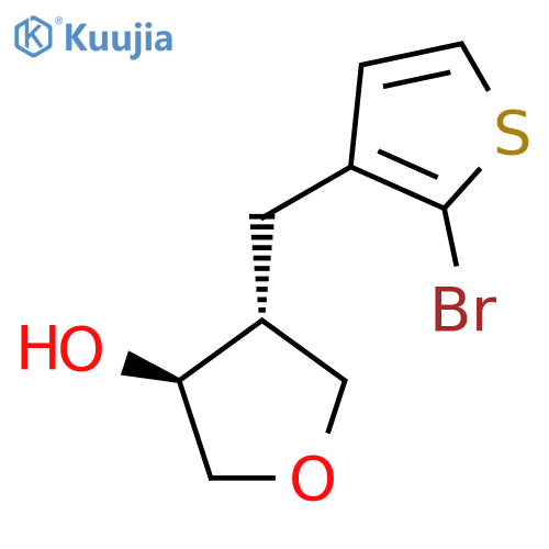 rac-(3R,4S)-4-(2-bromothiophen-3-yl)methyloxolan-3-ol structure
