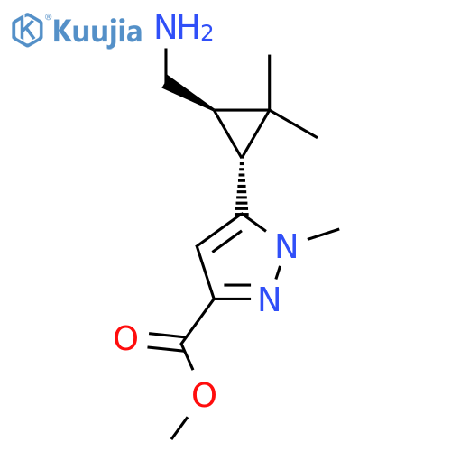 rac-methyl 5-(1R,3R)-3-(aminomethyl)-2,2-dimethylcyclopropyl-1-methyl-1H-pyrazole-3-carboxylate structure