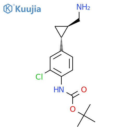 rac-tert-butyl N-{4-(1R,2R)-2-(aminomethyl)cyclopropyl-2-chlorophenyl}carbamate structure