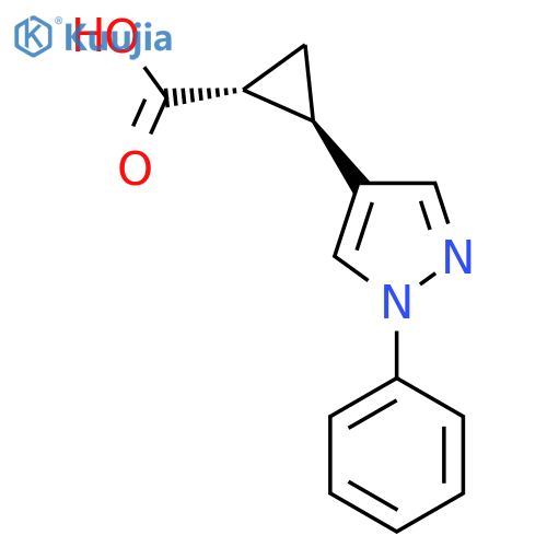 rac-(1R,2R)-2-(1-phenyl-1H-pyrazol-4-yl)cyclopropane-1-carboxylic acid structure