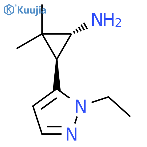 rac-(1R,3S)-3-(1-ethyl-1H-pyrazol-5-yl)-2,2-dimethylcyclopropan-1-amine structure