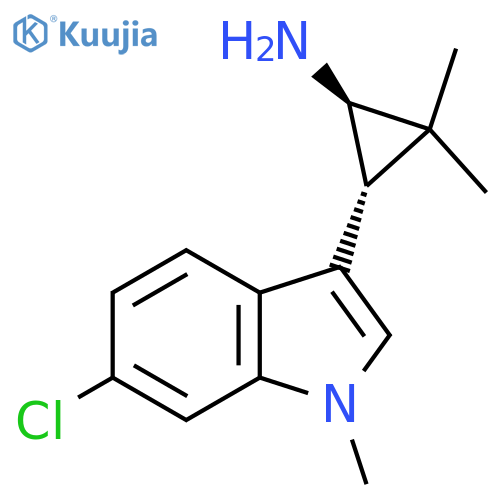 rac-(1R,3R)-3-(6-chloro-1-methyl-1H-indol-3-yl)-2,2-dimethylcyclopropan-1-amine structure