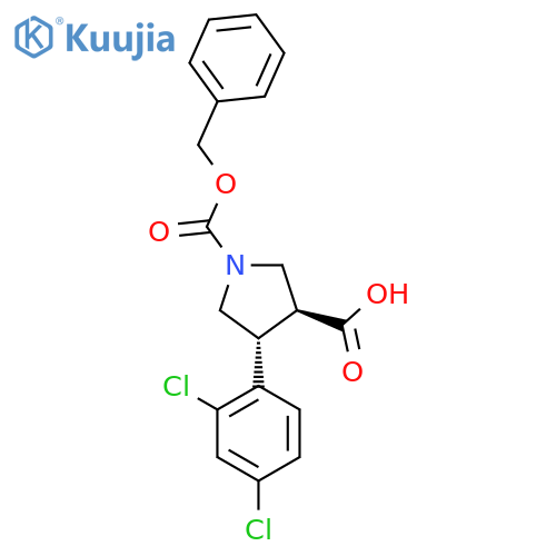 rac-(3R,4S)-1-(benzyloxy)carbonyl-4-(2,4-dichlorophenyl)pyrrolidine-3-carboxylic acid structure