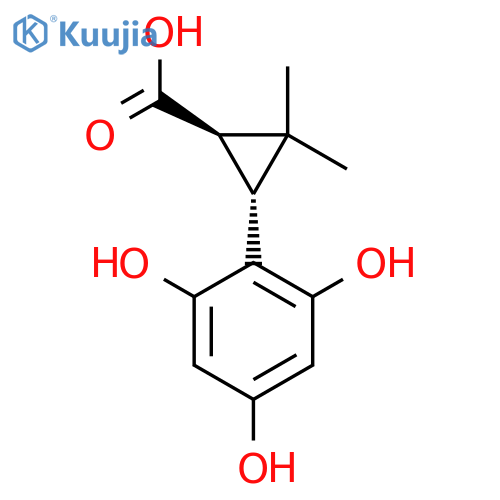 rac-(1R,3R)-2,2-dimethyl-3-(2,4,6-trihydroxyphenyl)cyclopropane-1-carboxylic acid structure