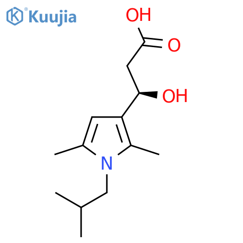 (3R)-3-2,5-dimethyl-1-(2-methylpropyl)-1H-pyrrol-3-yl-3-hydroxypropanoic acid structure