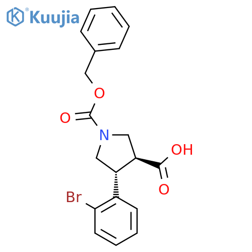 rac-(3R,4S)-1-(benzyloxy)carbonyl-4-(2-bromophenyl)pyrrolidine-3-carboxylic acid structure