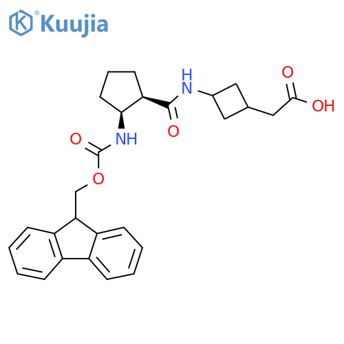 rac-2-{3-(1R,2S)-2-({(9H-fluoren-9-yl)methoxycarbonyl}amino)cyclopentaneamidocyclobutyl}acetic acid structure