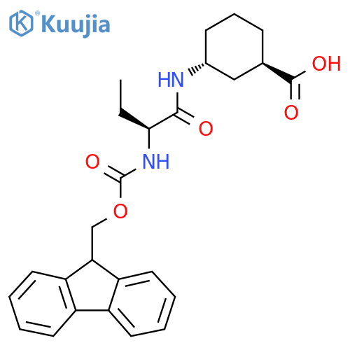 (1RS,3RS)-3-(2S)-2-({(9H-fluoren-9-yl)methoxycarbonyl}amino)butanamidocyclohexane-1-carboxylic acid structure