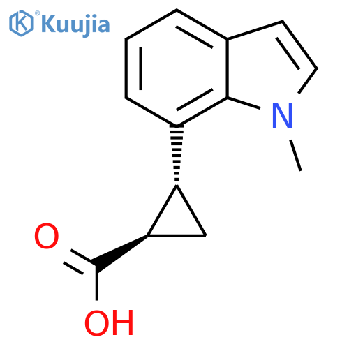 rac-(1R,2R)-2-(1-methyl-1H-indol-7-yl)cyclopropane-1-carboxylic acid structure