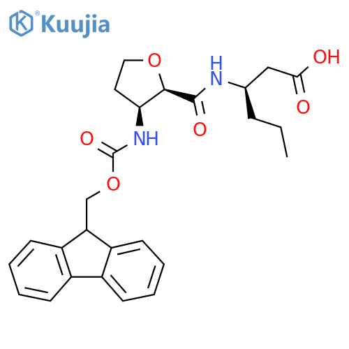 (3R)-3-{(2RS,3SR)-3-({(9H-fluoren-9-yl)methoxycarbonyl}amino)oxolan-2-ylformamido}hexanoic acid structure