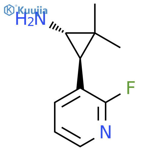 rac-(1R,3R)-3-(2-fluoropyridin-3-yl)-2,2-dimethylcyclopropan-1-amine structure