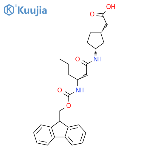 2-(1RS,3SR)-3-(3R)-3-({(9H-fluoren-9-yl)methoxycarbonyl}amino)hexanamidocyclopentylacetic acid structure