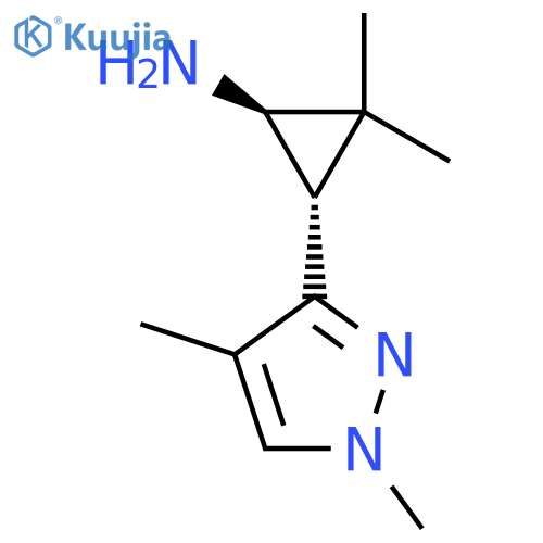 rac-(1R,3S)-3-(1,4-dimethyl-1H-pyrazol-3-yl)-2,2-dimethylcyclopropan-1-amine structure