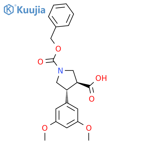 rac-(3R,4S)-1-(benzyloxy)carbonyl-4-(3,5-dimethoxyphenyl)pyrrolidine-3-carboxylic acid structure