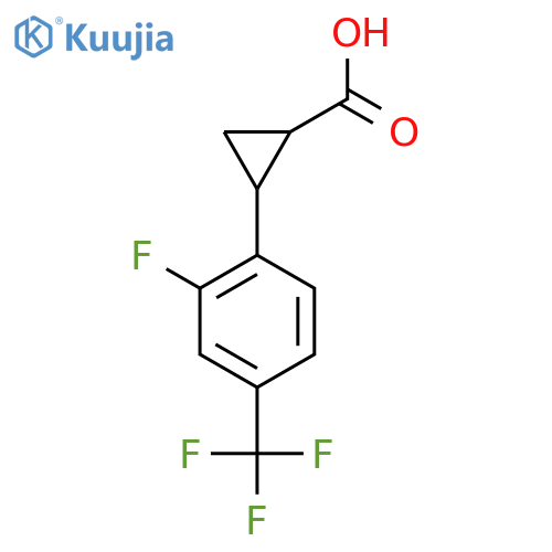 rac-(1R,2R)-2-2-fluoro-4-(trifluoromethyl)phenylcyclopropane-1-carboxylic acid structure
