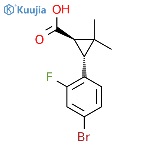 rac-(1R,3R)-3-(4-bromo-2-fluorophenyl)-2,2-dimethylcyclopropane-1-carboxylic acid structure