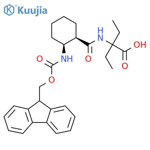rac-2-ethyl-2-{(1R,2S)-2-({(9H-fluoren-9-yl)methoxycarbonyl}amino)cyclohexylformamido}butanoic acid structure