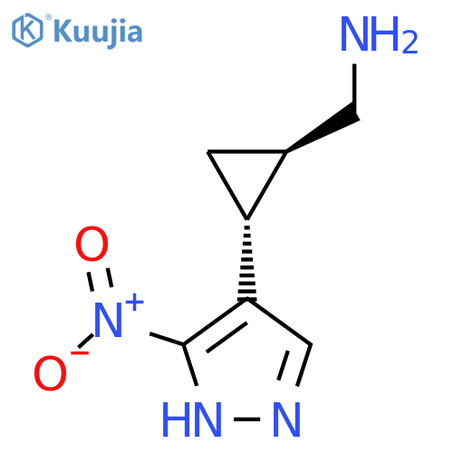 rac-(1R,2R)-2-(3-nitro-1H-pyrazol-4-yl)cyclopropylmethanamine structure