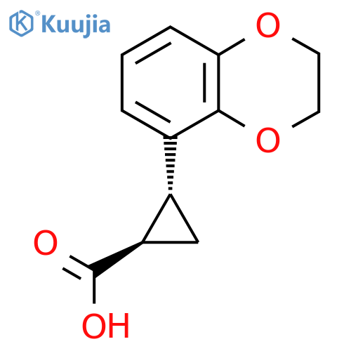rac-(1R,2R)-2-(2,3-dihydro-1,4-benzodioxin-5-yl)cyclopropane-1-carboxylic acid structure
