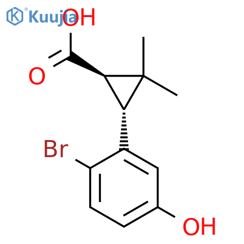 rac-(1R,3R)-3-(2-bromo-5-hydroxyphenyl)-2,2-dimethylcyclopropane-1-carboxylic acid structure