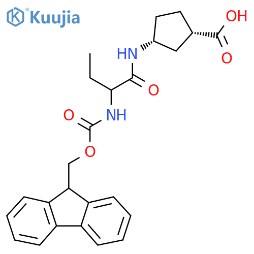 rac-(1R,3S)-3-2-({(9H-fluoren-9-yl)methoxycarbonyl}amino)butanamidocyclopentane-1-carboxylic acid structure