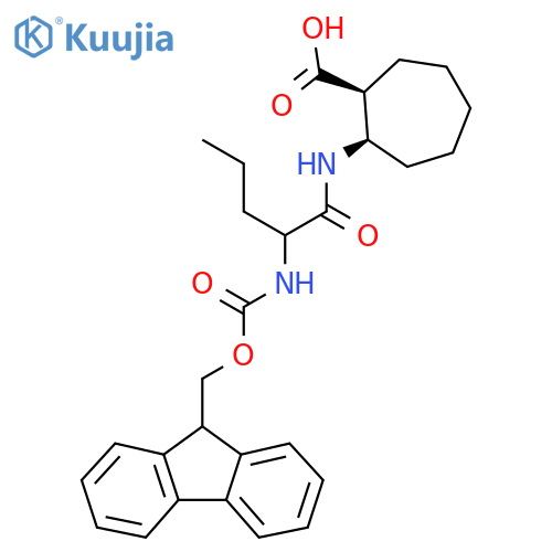 rac-(1R,2S)-2-2-({(9H-fluoren-9-yl)methoxycarbonyl}amino)pentanamidocycloheptane-1-carboxylic acid structure