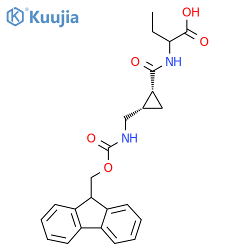 rac-2-{(1R,2S)-2-({(9H-fluoren-9-yl)methoxycarbonyl}amino)methylcyclopropylformamido}butanoic acid structure