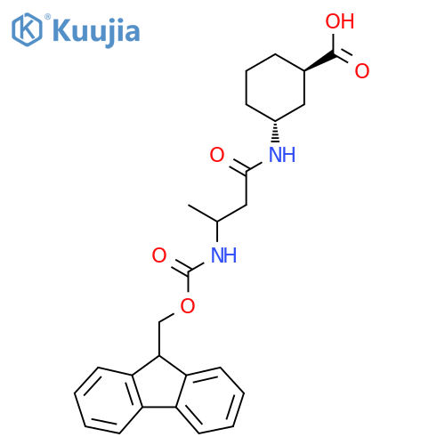 rac-(1R,3R)-3-3-({(9H-fluoren-9-yl)methoxycarbonyl}amino)butanamidocyclohexane-1-carboxylic acid structure