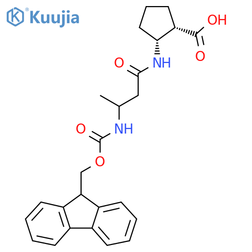 rac-(1R,2S)-2-3-({(9H-fluoren-9-yl)methoxycarbonyl}amino)butanamidocyclopentane-1-carboxylic acid structure
