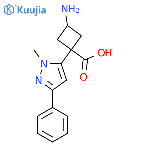 3-amino-1-(1-methyl-3-phenyl-1H-pyrazol-5-yl)cyclobutane-1-carboxylic acid structure