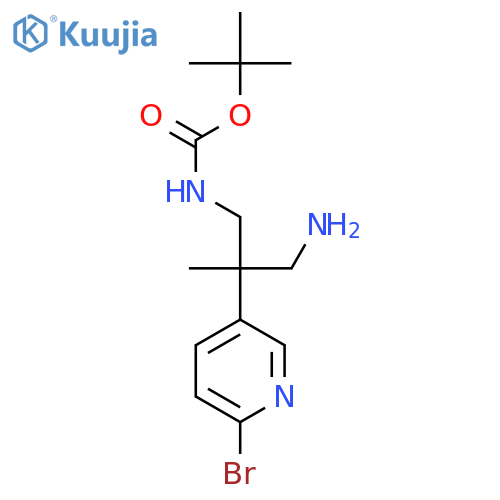 tert-butyl N-3-amino-2-(6-bromopyridin-3-yl)-2-methylpropylcarbamate structure