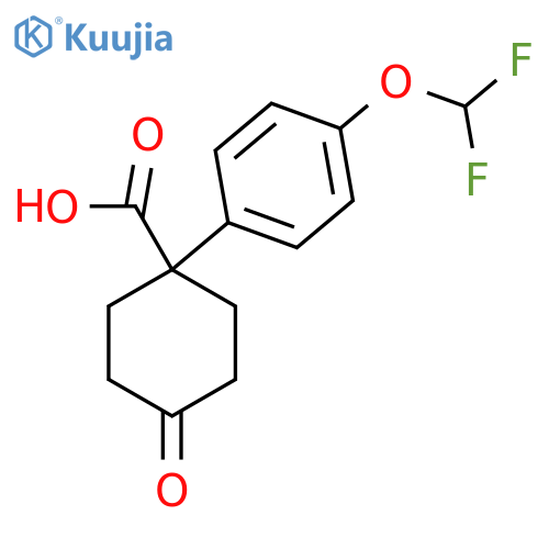 1-4-(difluoromethoxy)phenyl-4-oxocyclohexane-1-carboxylic acid structure