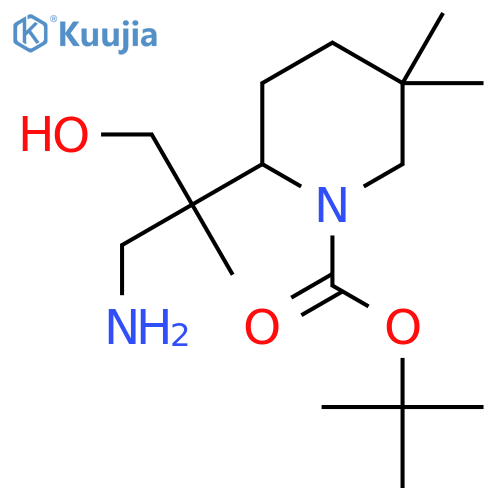 tert-butyl 2-(1-amino-3-hydroxy-2-methylpropan-2-yl)-5,5-dimethylpiperidine-1-carboxylate structure