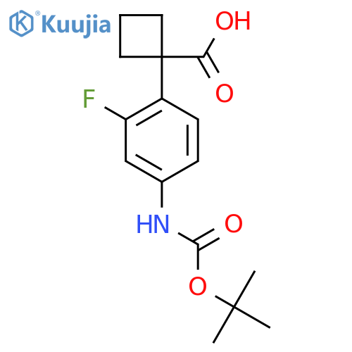 1-(4-{(tert-butoxy)carbonylamino}-2-fluorophenyl)cyclobutane-1-carboxylic acid structure