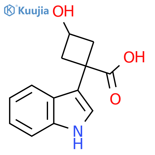 3-hydroxy-1-(1H-indol-3-yl)cyclobutane-1-carboxylic acid structure