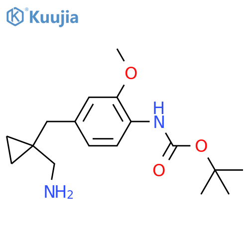 tert-butyl N-(4-{1-(aminomethyl)cyclopropylmethyl}-2-methoxyphenyl)carbamate structure