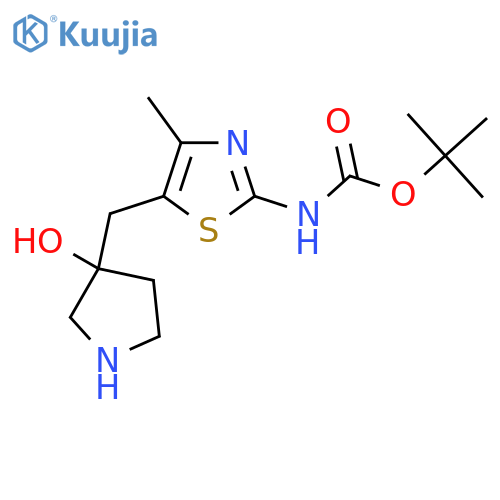 tert-butyl N-{5-(3-hydroxypyrrolidin-3-yl)methyl-4-methyl-1,3-thiazol-2-yl}carbamate structure