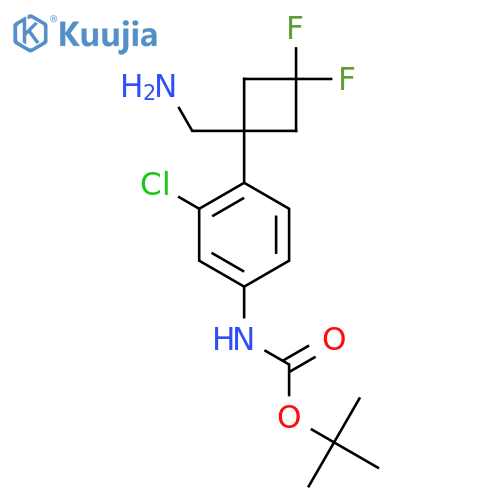 tert-butyl N-{4-1-(aminomethyl)-3,3-difluorocyclobutyl-3-chlorophenyl}carbamate structure