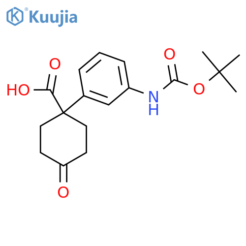 1-(3-{(tert-butoxy)carbonylamino}phenyl)-4-oxocyclohexane-1-carboxylic acid structure