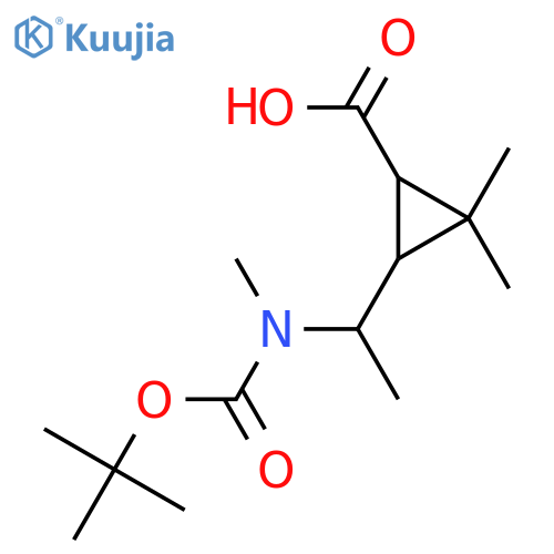 3-(1-{(tert-butoxy)carbonyl(methyl)amino}ethyl)-2,2-dimethylcyclopropane-1-carboxylic acid structure