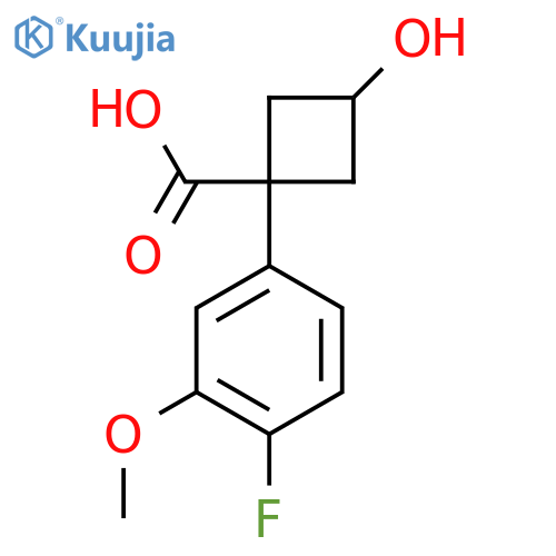 1-(4-fluoro-3-methoxyphenyl)-3-hydroxycyclobutane-1-carboxylic acid structure